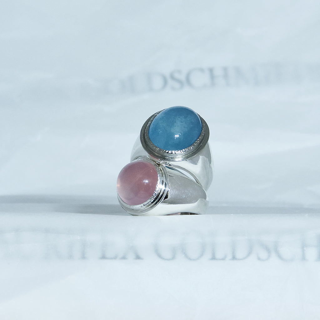 Aurifex Goldschmiede Koblenz Ringe aus Silber mit Aquamarin und Rosenquarz