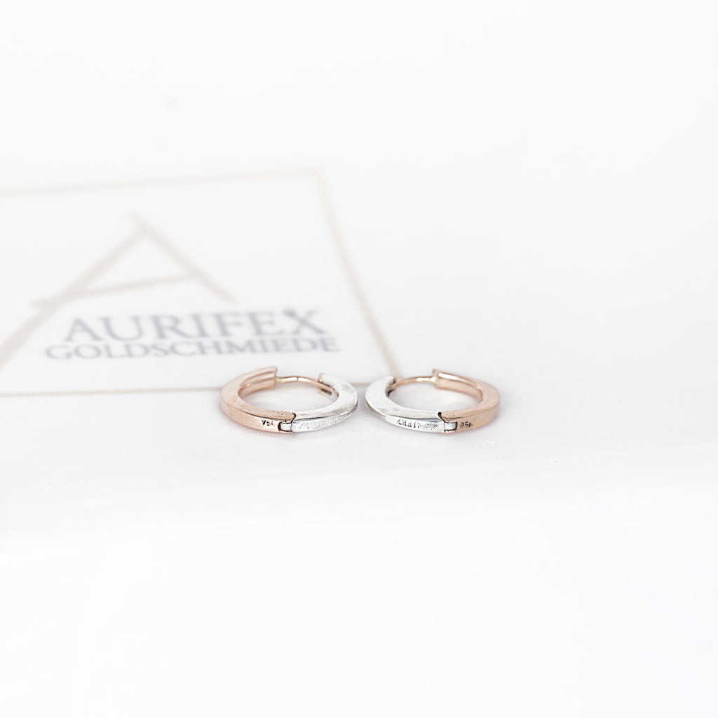 Aurifex Goldschmiede Koblenz Creolen aus der Kollektion PUR gefertigt in Silber und Rotgold