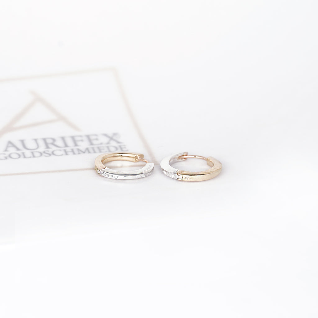 Aurifex Goldschmiede Koblenz Creolen aus der Kollektion PUR gefertigt in Silber und Gelbgold