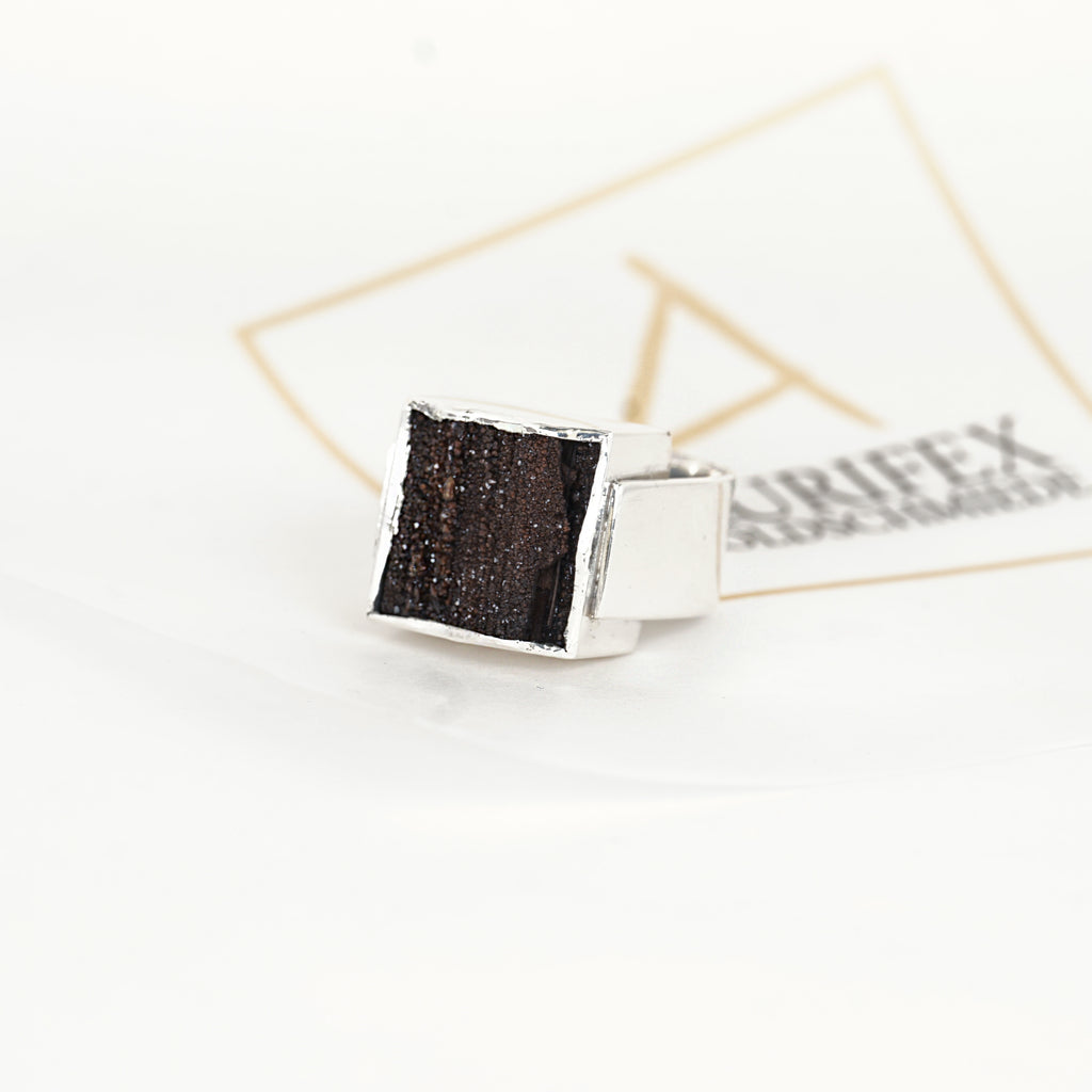 Aurifex Goldschmiede Koblenz Ring aus der Kollektion Silber in Silber mit versteinertem Holz