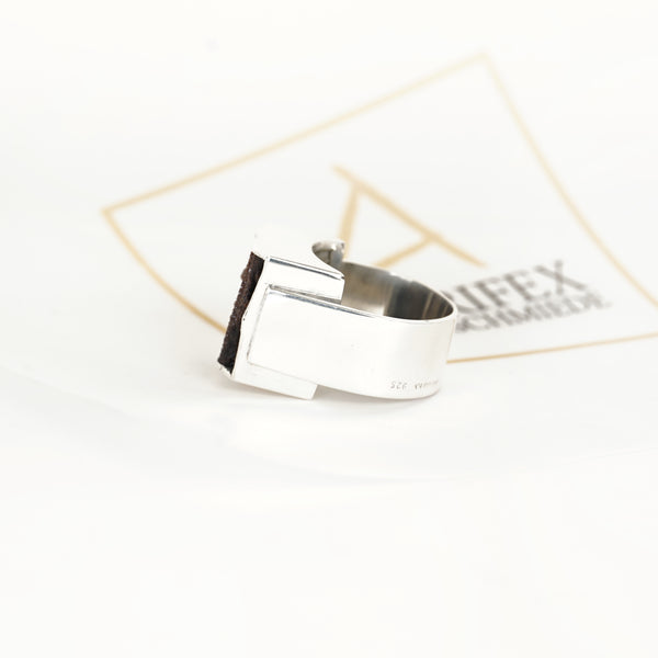 Aurifex Goldschmiede Koblenz Ring aus der Kollektion Silber in Silber mit versteinertem Holz