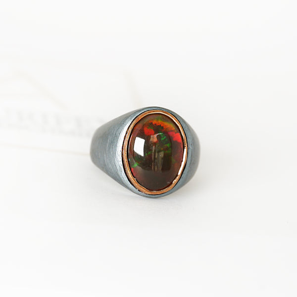 Aurifex Goldschmiede Koblenz Ring aus der Kollektion Unikat in Silber mit Rotgold und Opal
