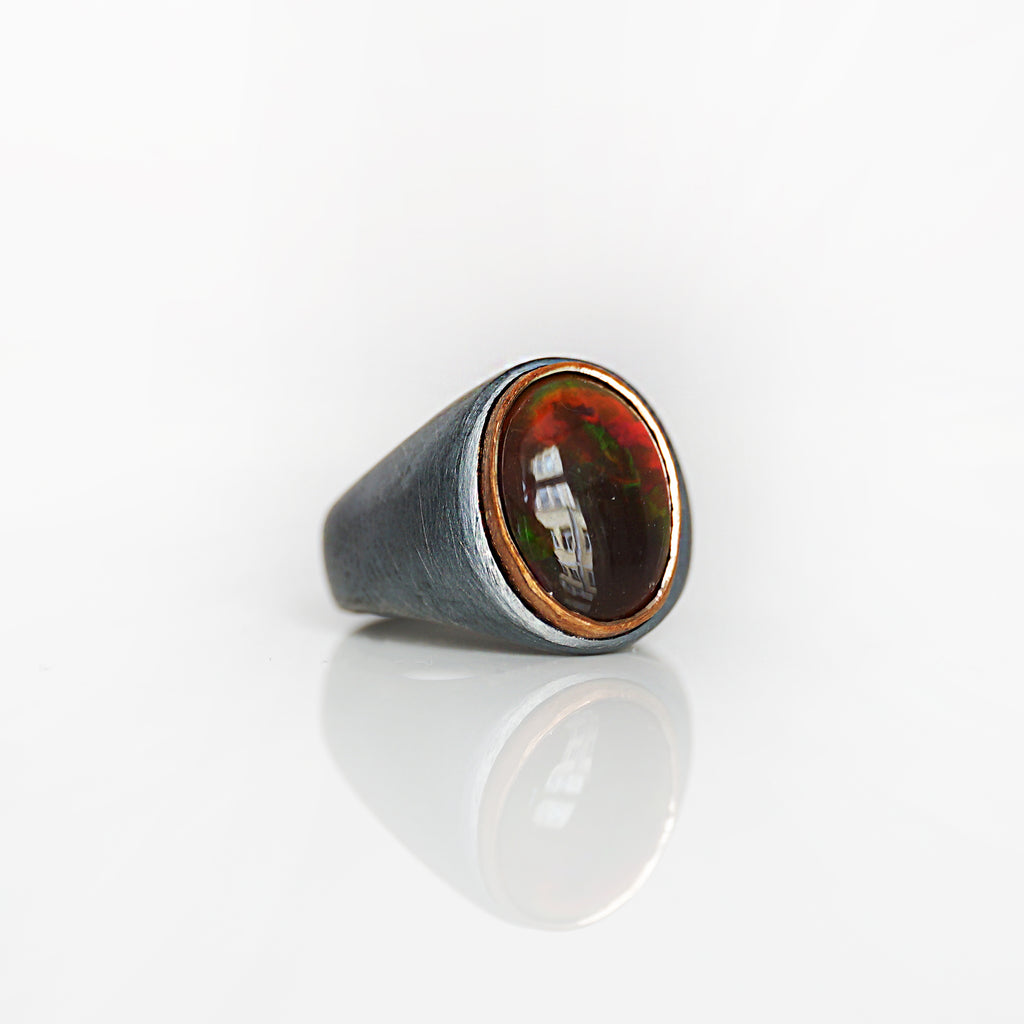 Aurifex Goldschmiede Koblenz Ring aus der Kollektion Unikat in Silber mit Rotgold und Opal