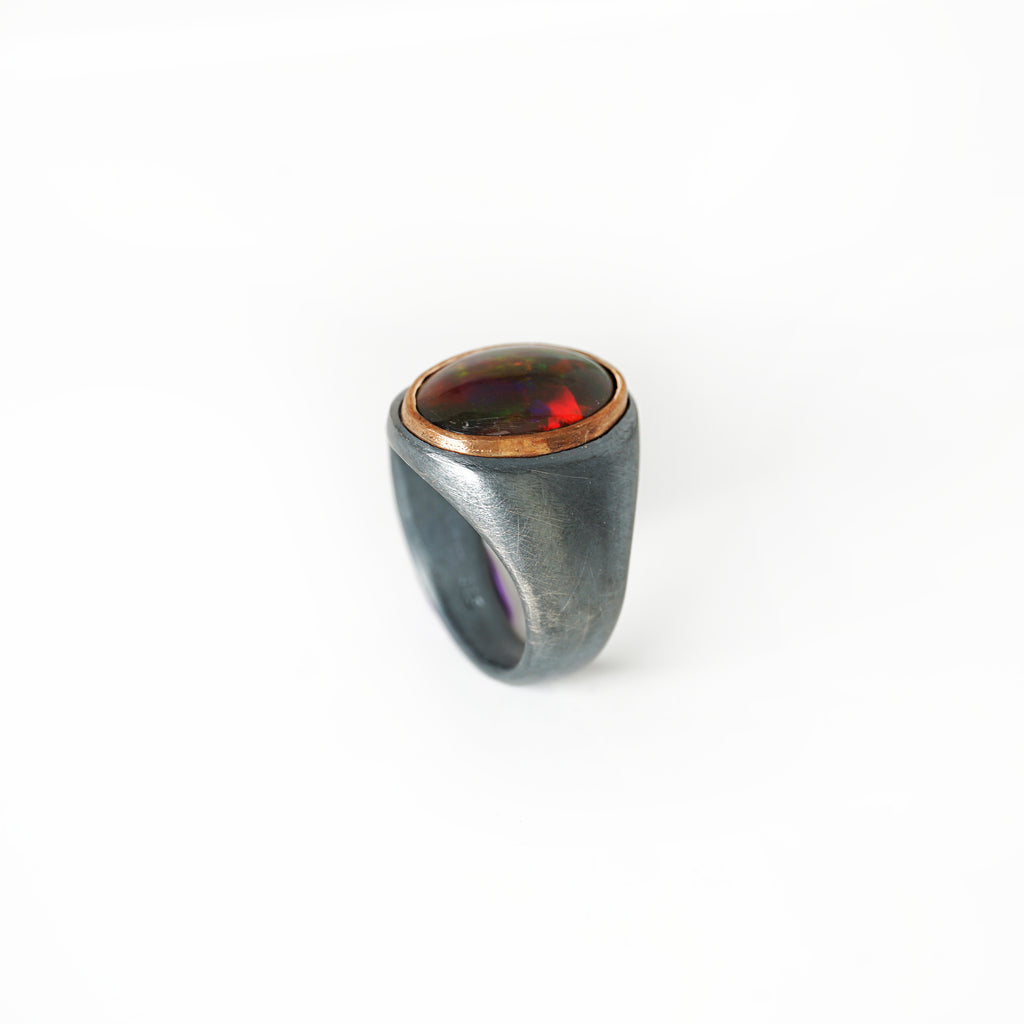 Aurifex Goldschmiede Koblenz Ring aus der Kollektion Unikat in Silber mit Rotgold und Opal